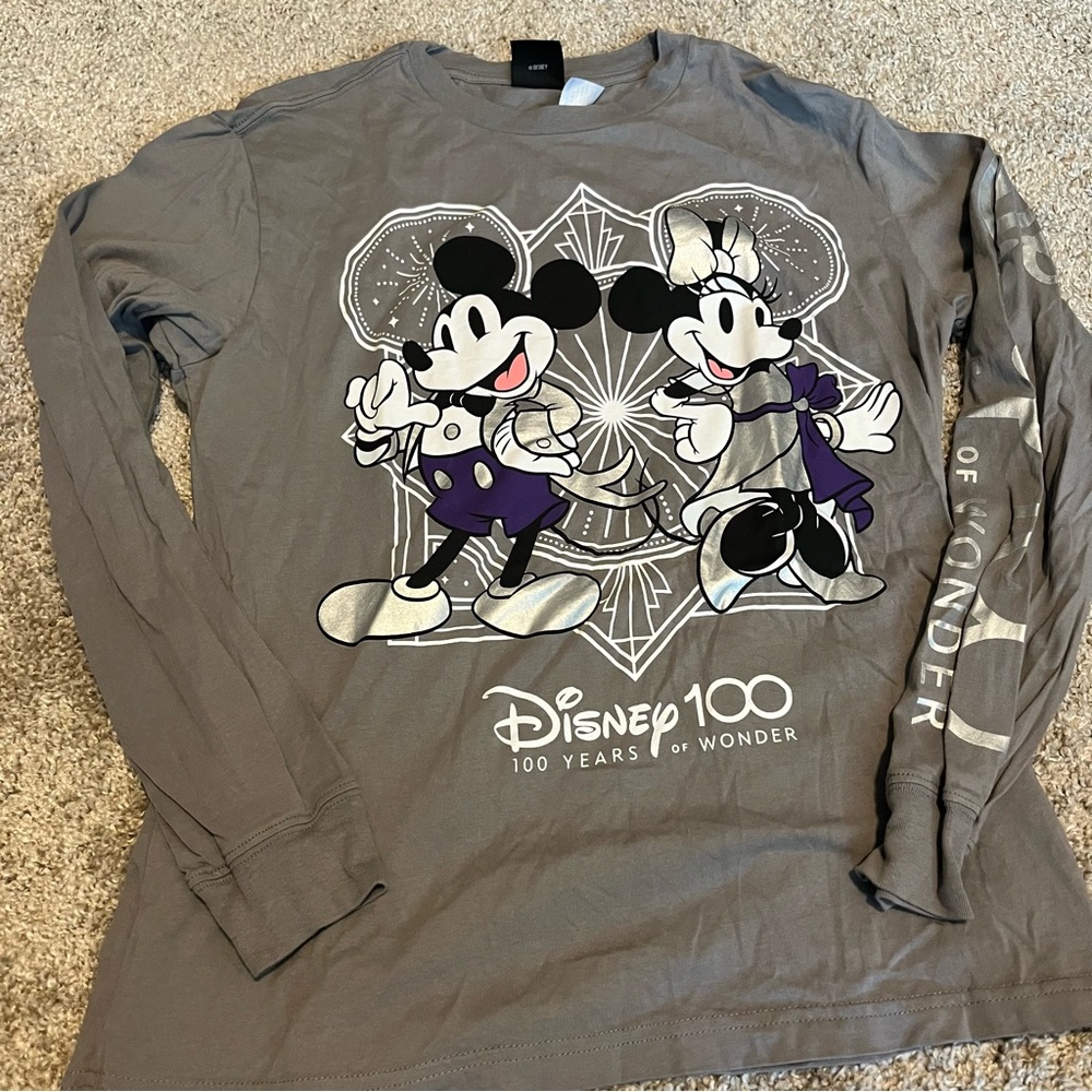 Disney 100 Years of Wonder Mickey & Minnie Gray Long Sleeve Tee